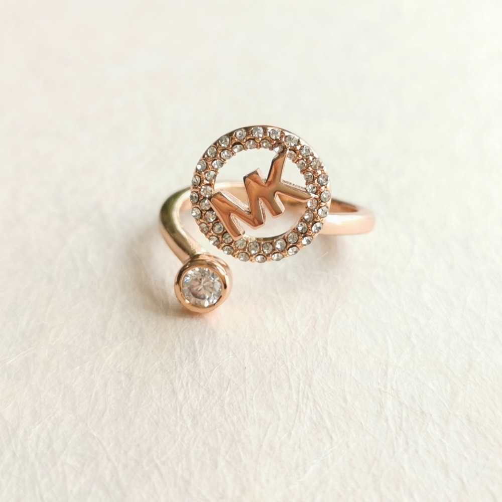 Michael Kors Monogram Logo and Crystal open ring size 7 in Rose Gold